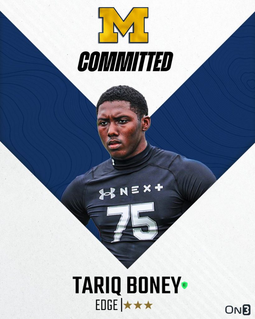 Michigan Wolverines Pull Off Blockbuster Recruiting Win, Secure Commitment from 5-Star Edge Defender Tariq Boney, Nation’s No. 1 Pass Rusher, in Major Boost to 2025 Class and Future Championship Aspirations 1